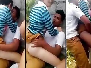 Desi students outdoor group XXX sex act in an open place