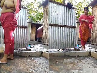 Recording of Bhabha bathing in Bangla Village in the open air with a hidden camera